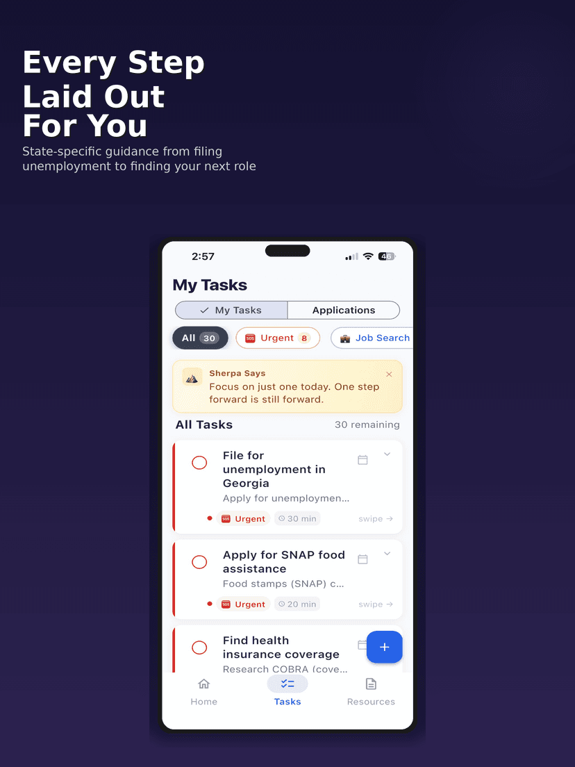 Task list with state-specific guidance